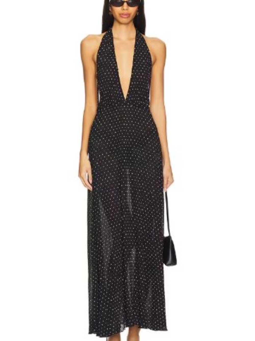 LIONESS Onyx Polka Dot District Maxi Dress | Halter Maxi Dress | Size S